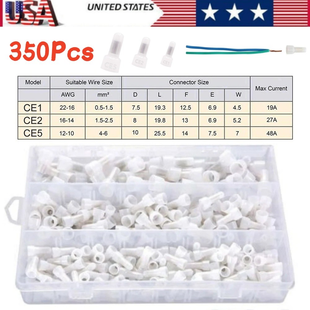 350Pcs Nylon Insulated Closed End Crimp Terminals Copper Core 22-10AWG Wire Caps