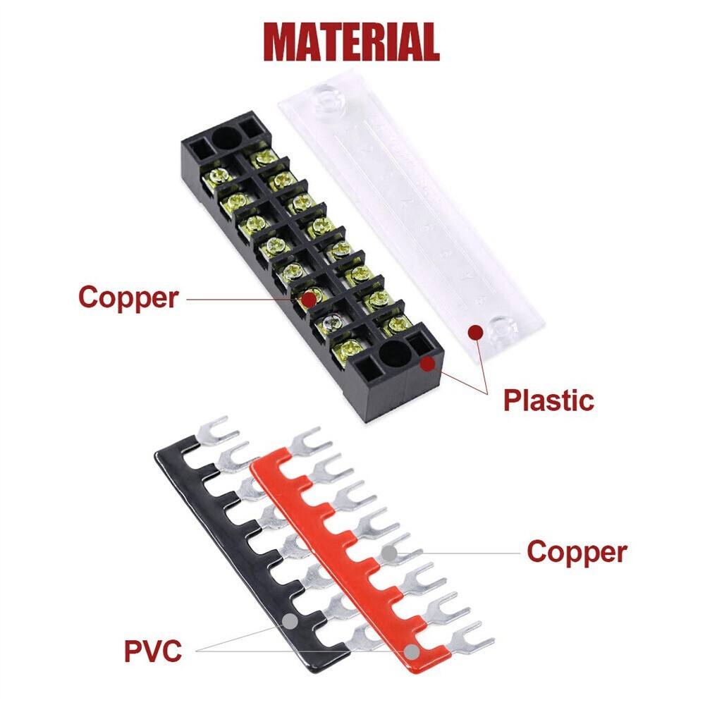 3 Sets Dual Row 8 Position Screws Terminal Block 600V 15A Electric Barrier Strip