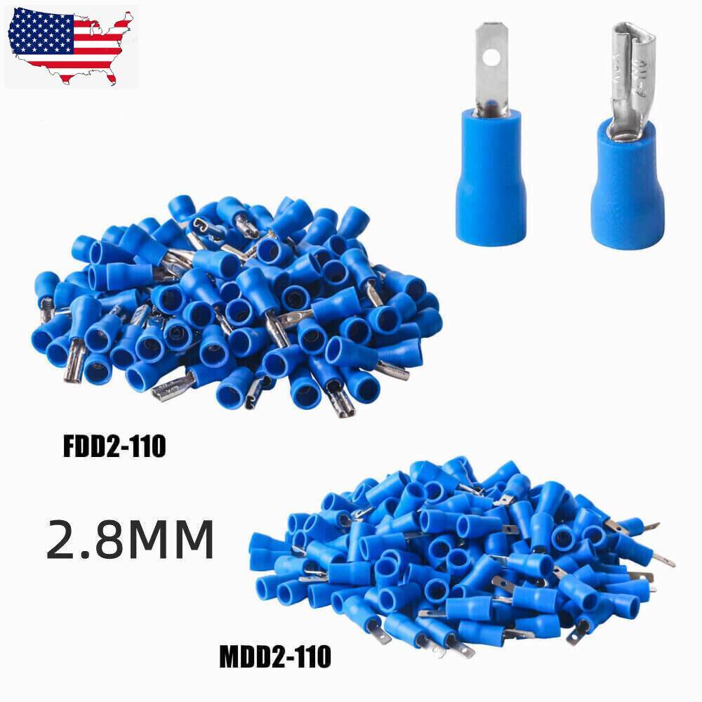 Blue 2.8mm Female/Male Insulated Spade Wire Connector Crimp Terminal 16-14 AWG