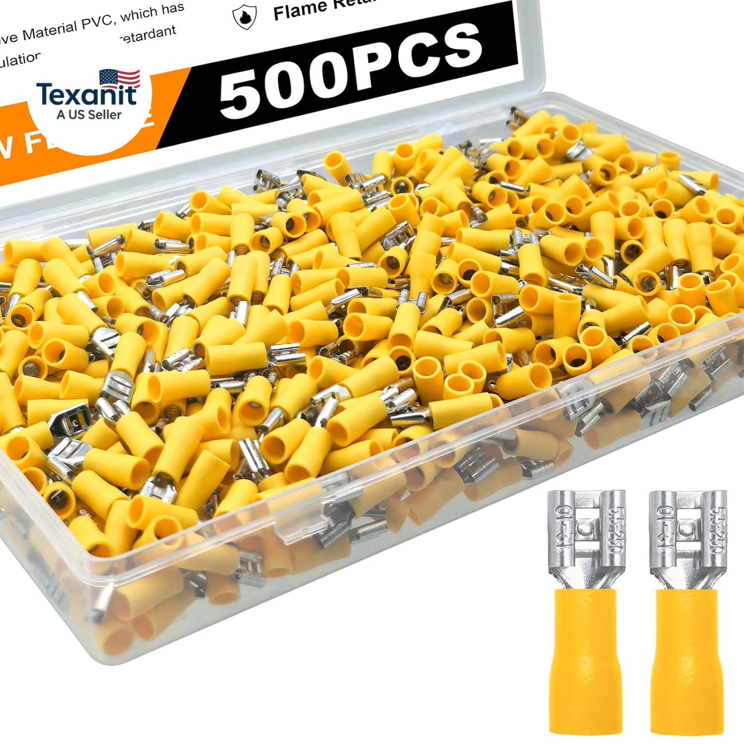 500Pcs Quick Disconnects Vinyl Insulated Female Spade Wire Connectors, 12-10AWG