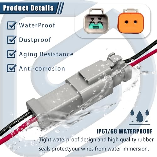2 Pin Deutsch DT Waterproof Connector Kit, 16 AWG Automotive 2-pin/6Pack