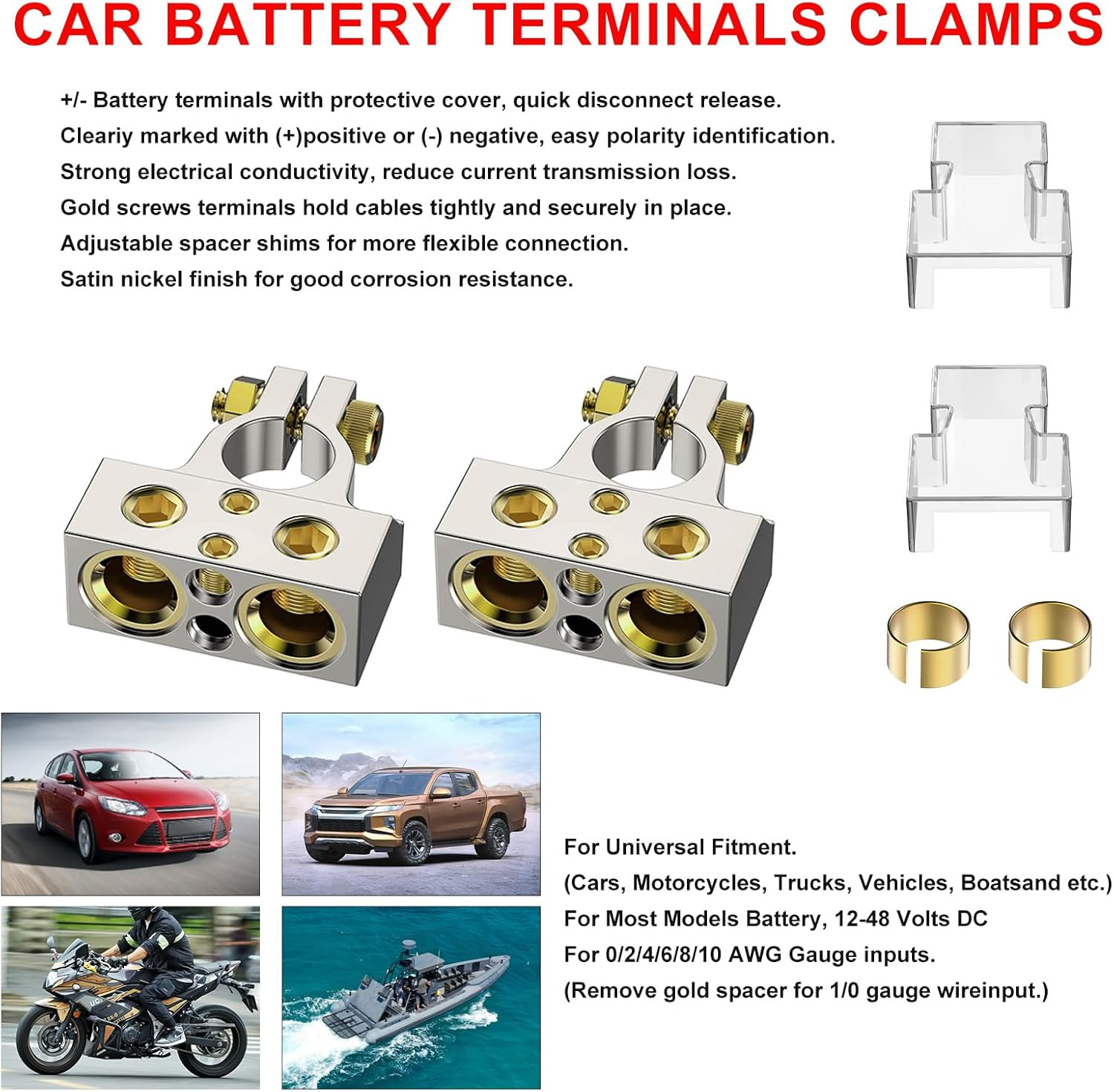 Conectores de Terminal de Batería, Compatibles con Cables 0/2/4/8/10 AWG