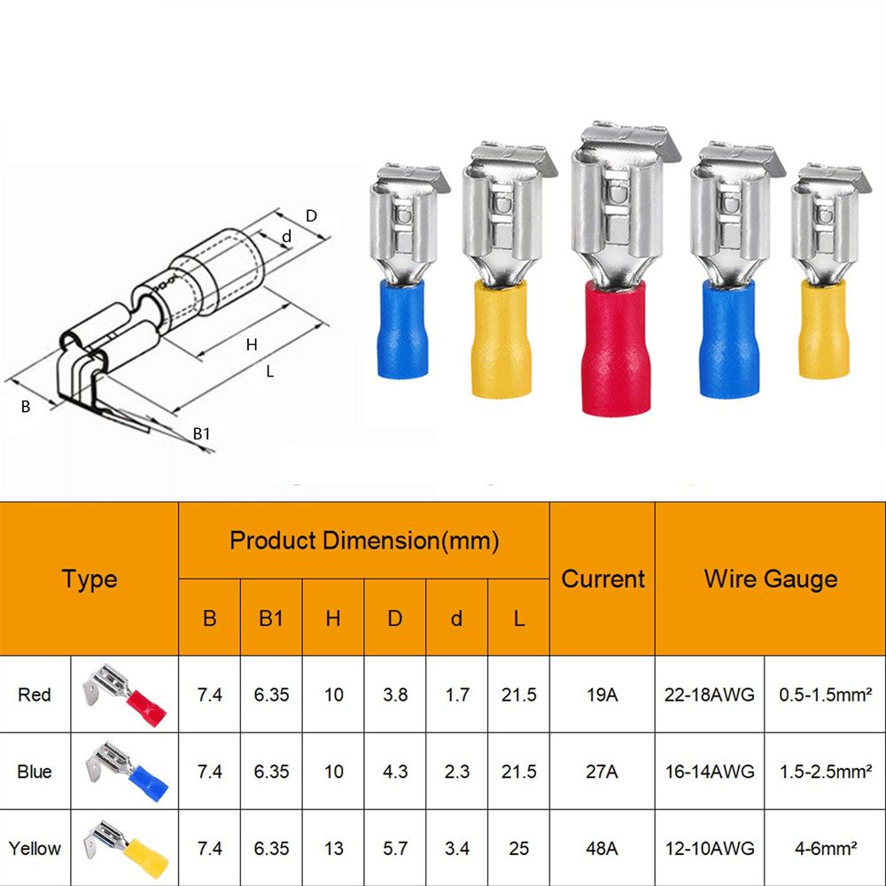 Piggyback Quick Disconnect GA 22-10AWG Wire Terminals 3 Way Spade Connectors US