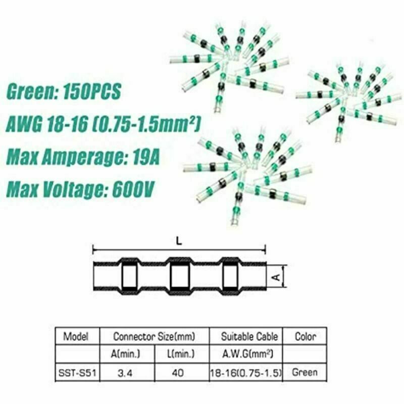 Solder Seal Sleeve Heat Shrink Butt 18-16 Gauge Wire Connectors Terminals