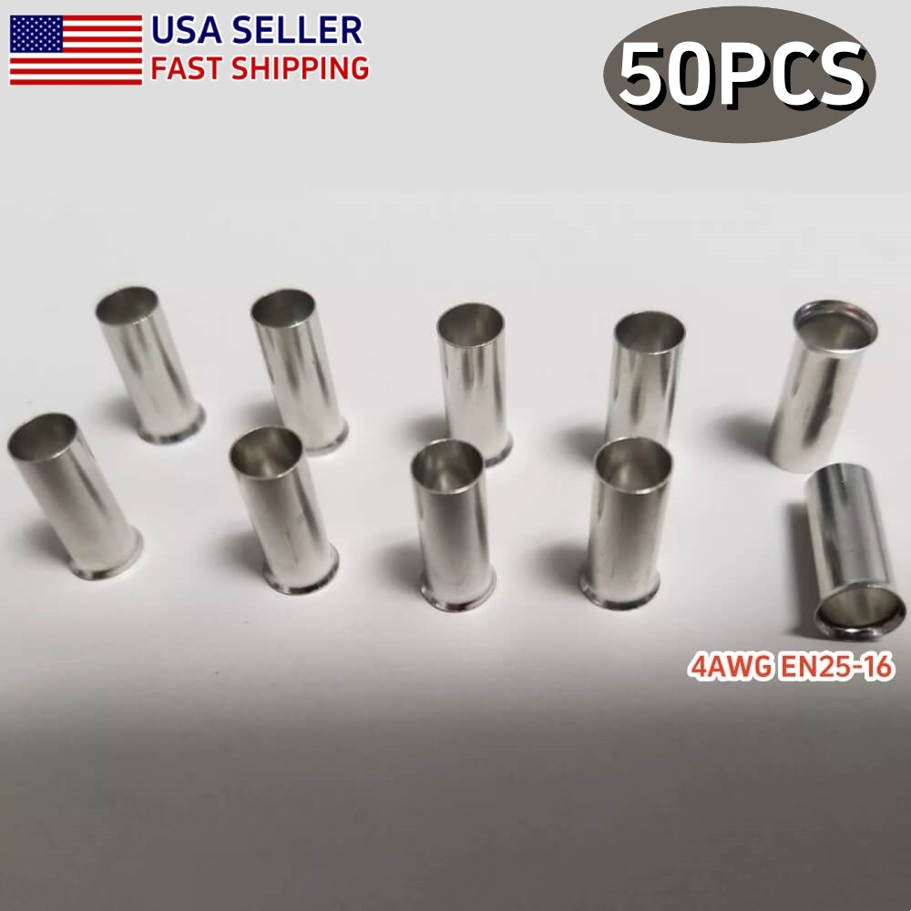 50pcs Non-Insulated Wire Ferrules 4AWG 25.0mm² Copper Barrel Pin Cord Terminals