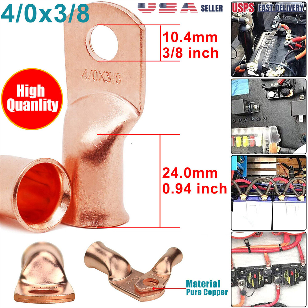 Copper Ends Lugs Crimp Ring Battery Terminals Gauge 4/0AWG Cable Wire Connectors