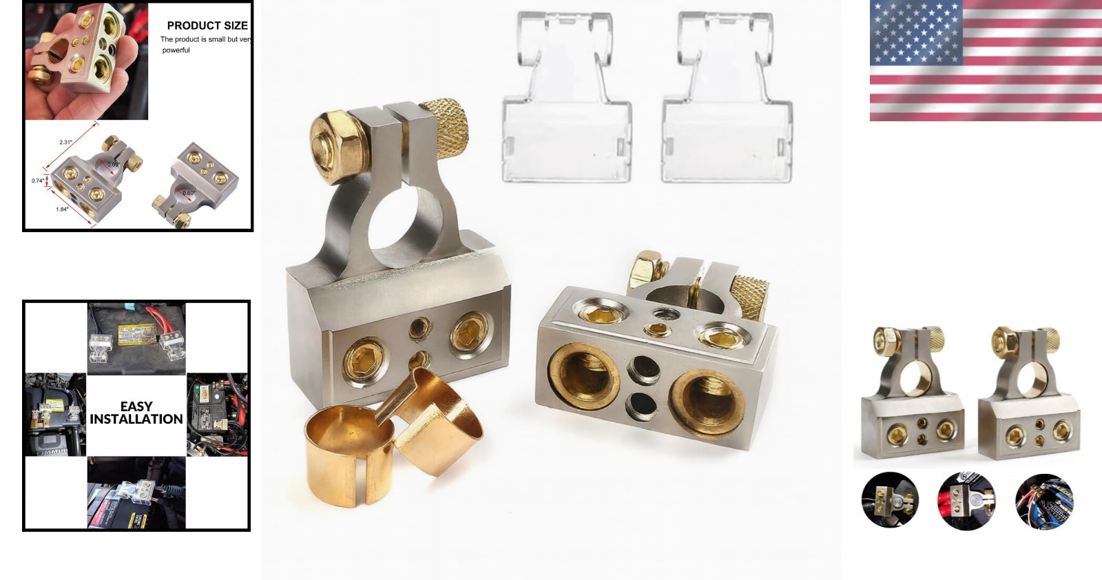 Dual-Size Car Battery Terminal Clamps: 0/4/8 AWG Connectors for Heavy-Duty Use