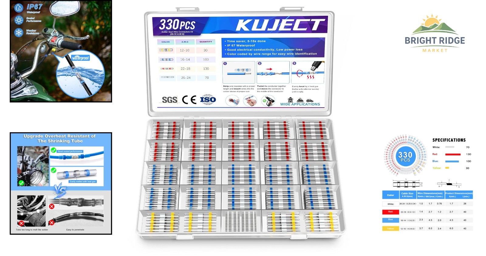 Heat Shrink Wire Connectors, 330PCS Insulated Butt Splice for Electrical Repairs