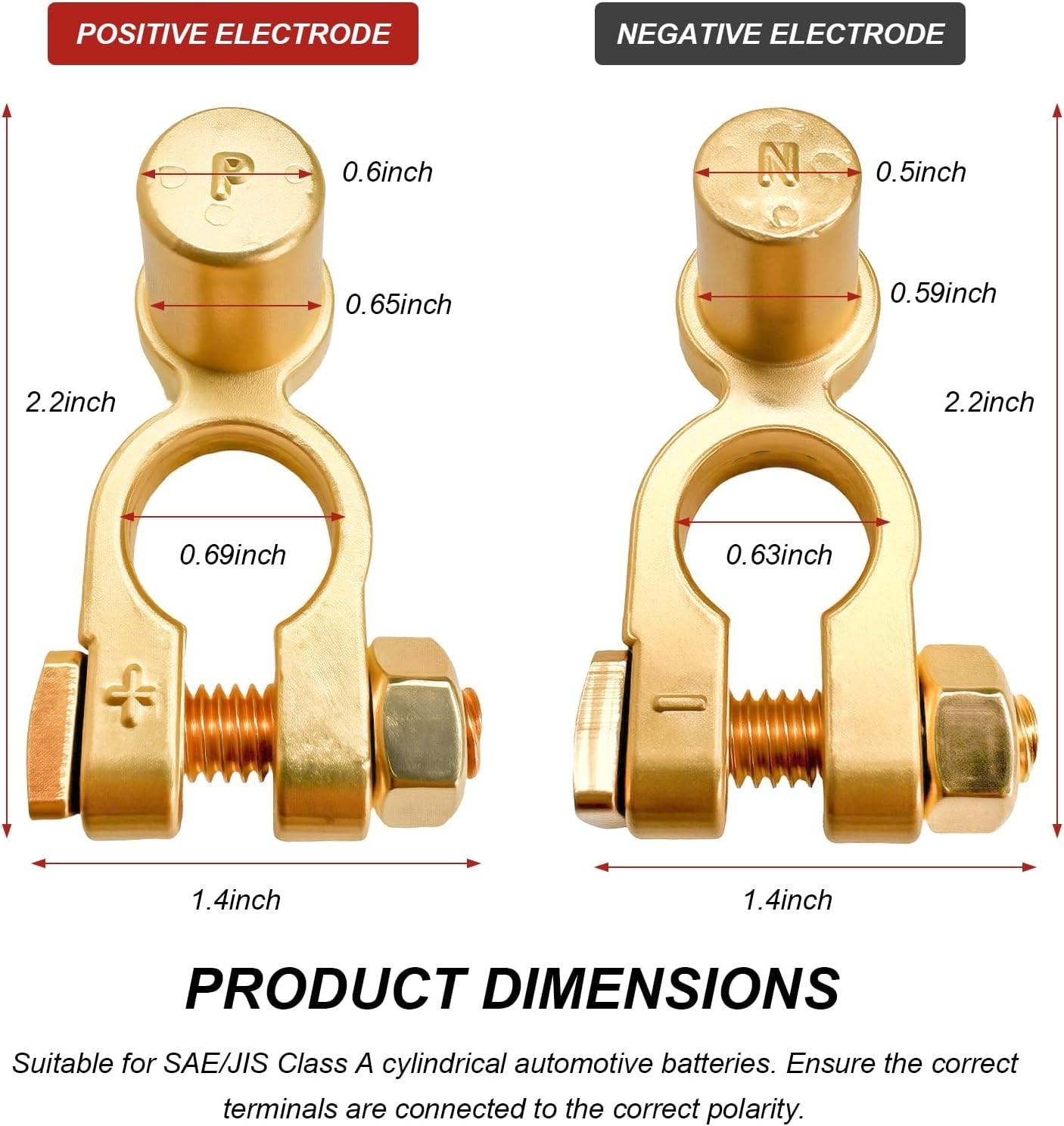 2 PCS SAE to JIS Car Battery Terminals Connectors Positive Negative Quick-Rel…