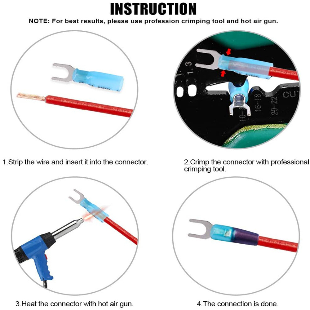 50PCS Blue16-14 AWG Heat Shrink Fork Shaped Terminals Wire Connectors #10
