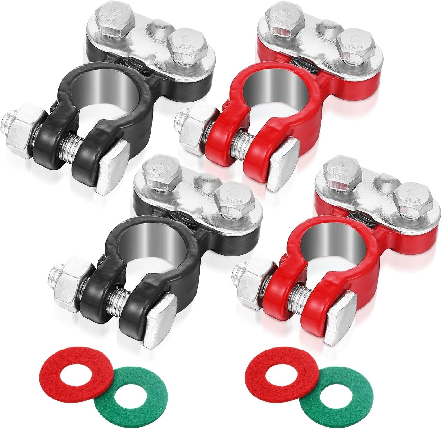 2 Pair Battery Connector Set with Anti-Corrosion Washers – Red & Black Cables