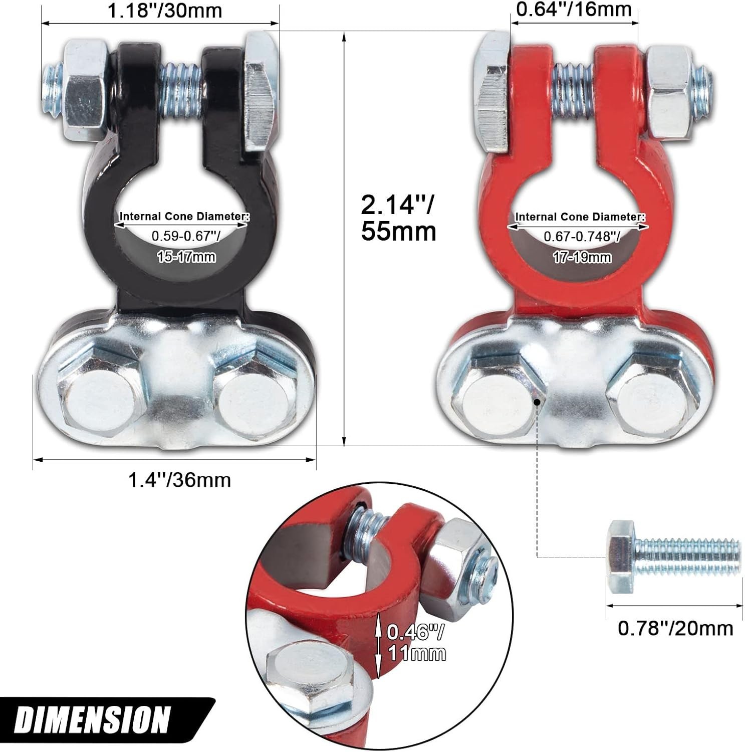 Battery Terminals Set Compatible With Top Post Batteries 12V Red Black Clamp