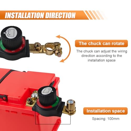 12-48V Top Post Battery Disconnect Switch, Heavy-Duty Brass Negative Black