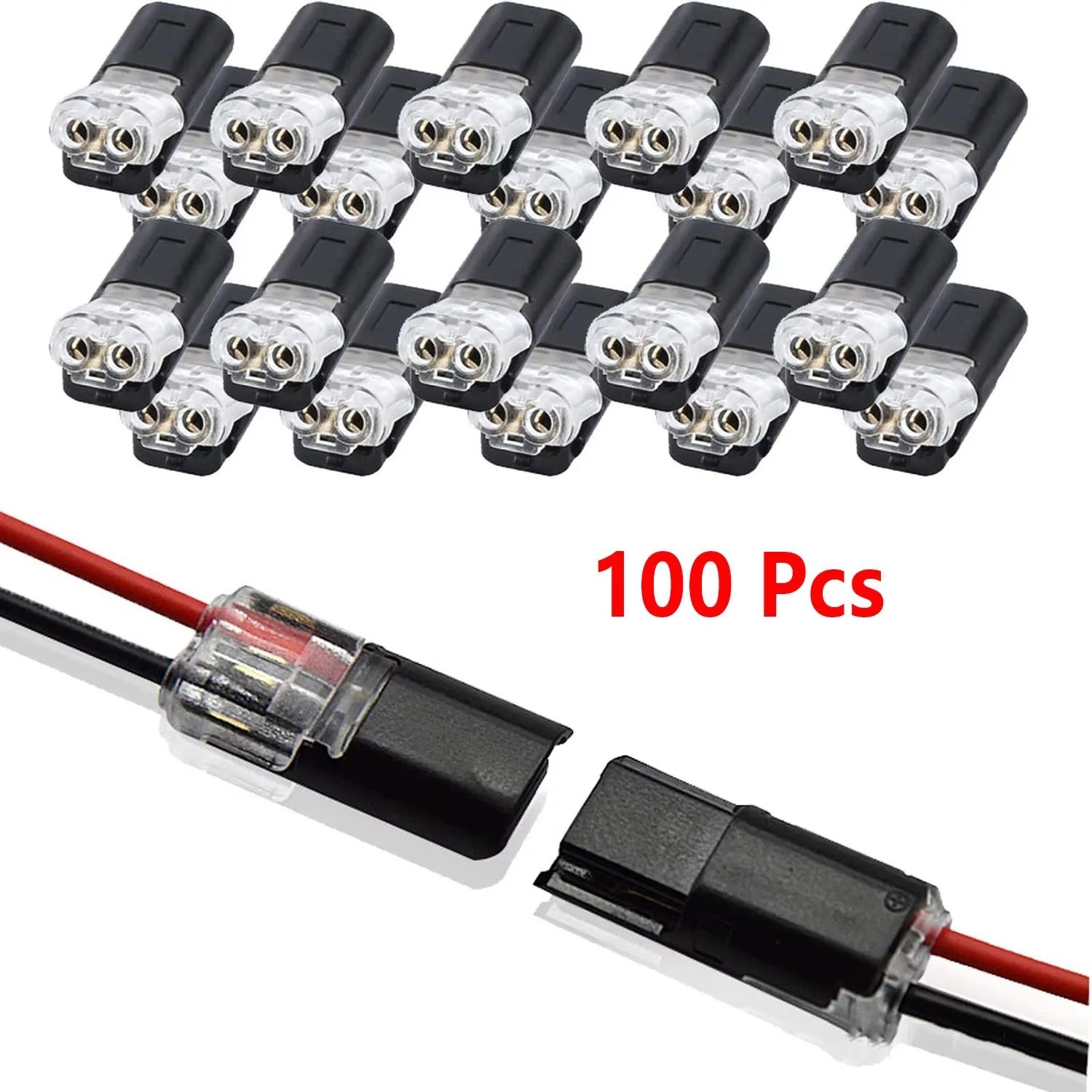 50pc 2-Way Quick Wire Connectors Waterproof Locking Buckle 18-22AWG Solderless