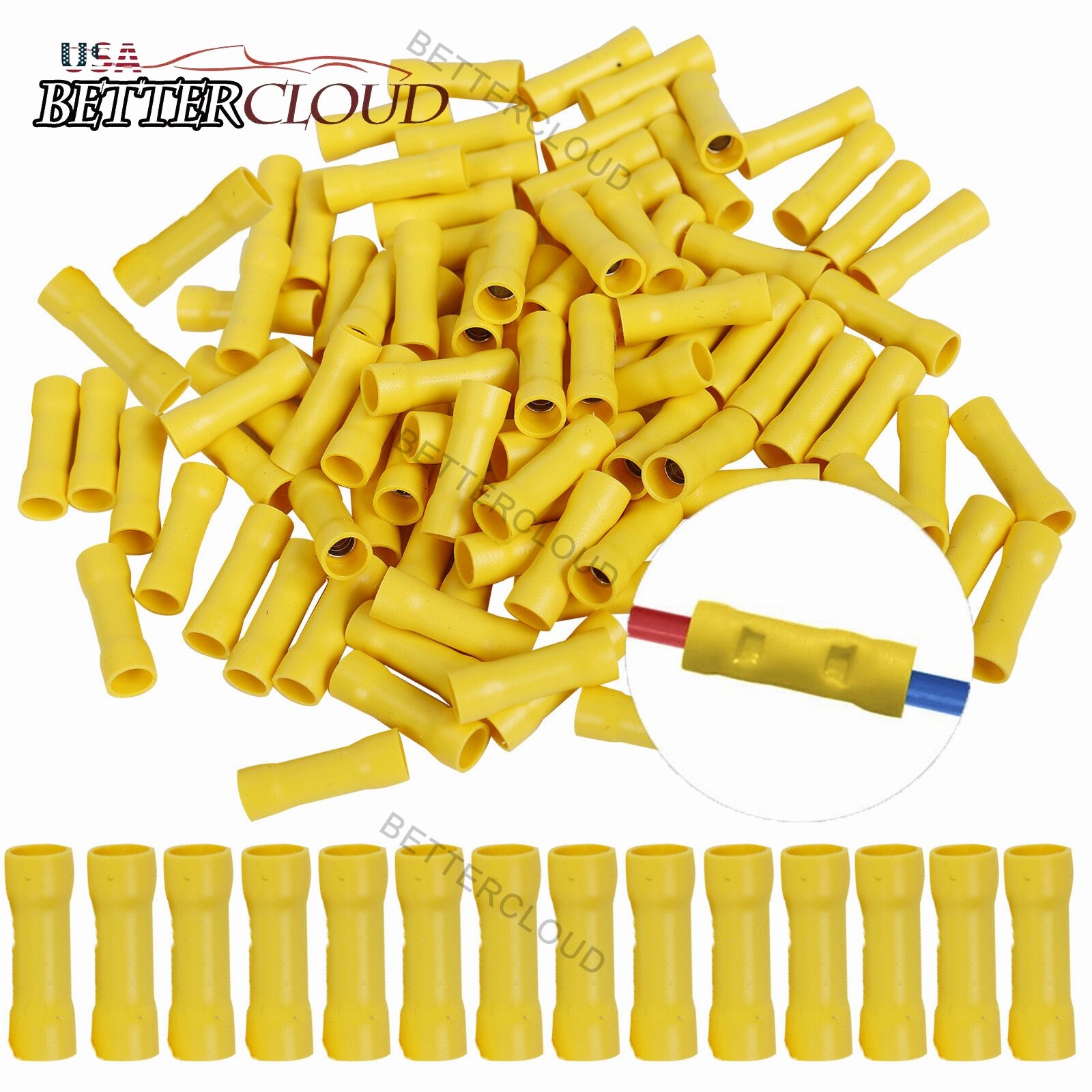 1000Pcs 12-10 Gauge Insulated Butt Wire Connectors Crimp Splice Terminals Yellow