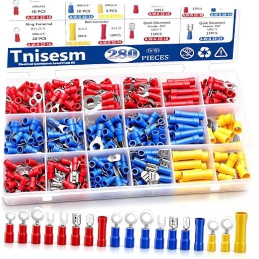 Insulated Wire Crimp Connectors Assortment tinned brass, PVC 280PCS Connectors