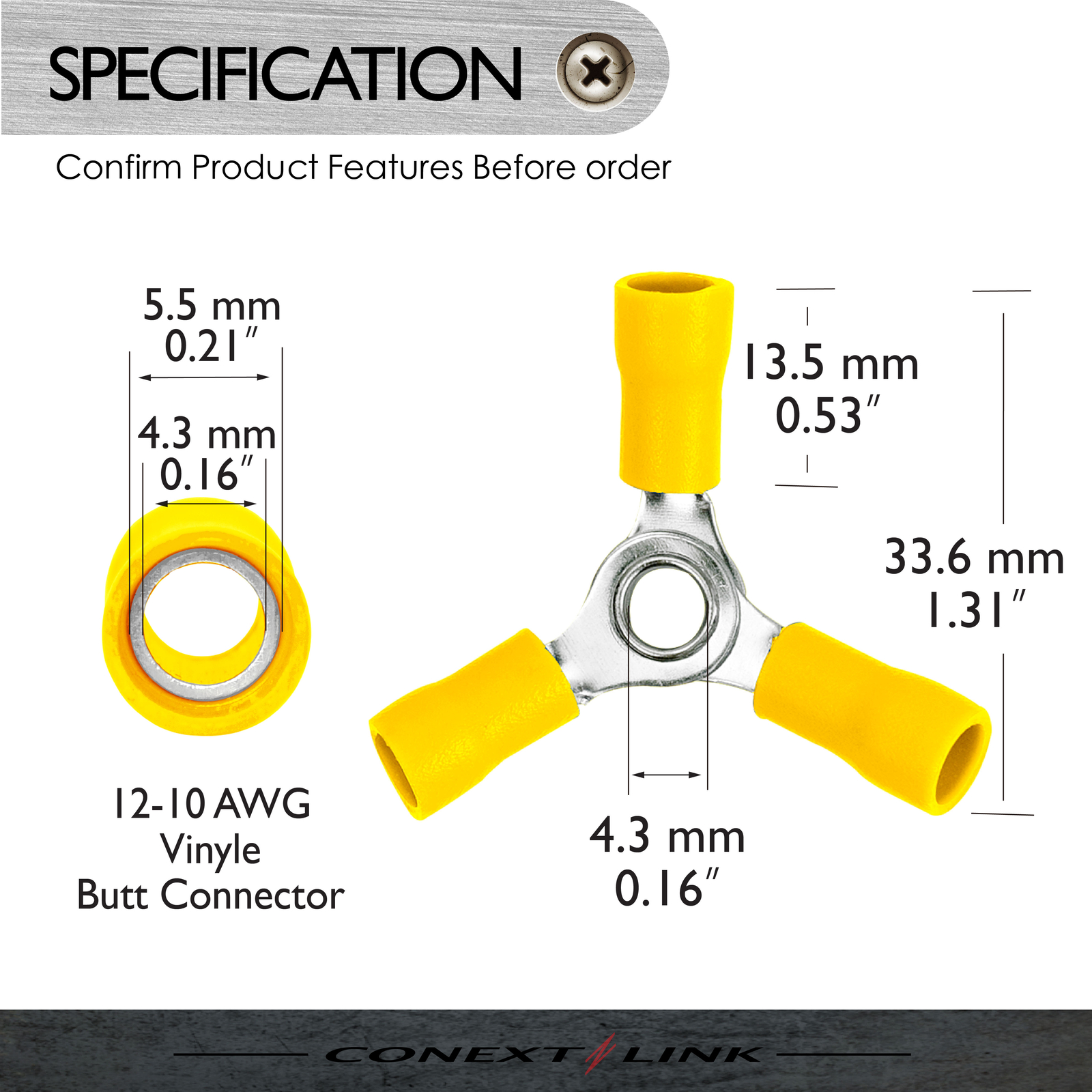 50 Wire Crimp 3 Way Y Ring Butt Connector Terminal Vinyl Yellow 12-10 awg Gauge