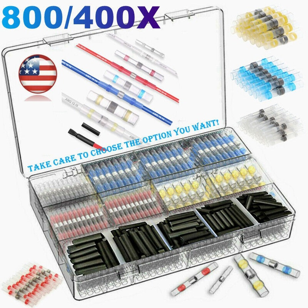 800/400PCS Solder Heat Shrink Butt Wire Connectors Set Seal Sleeve Terminals Kit