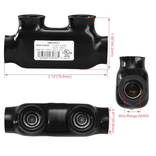 2 Pcs Insulated Multi-Tap Connectors, 2/0-6 AWG, 2 Port, Rated Up to 600V,