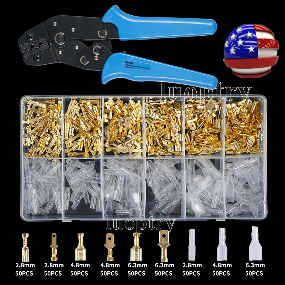 450X Wire Connectors Spade Crimp Terminals SN-48B Ratchet Crimper Plier Tool Kit