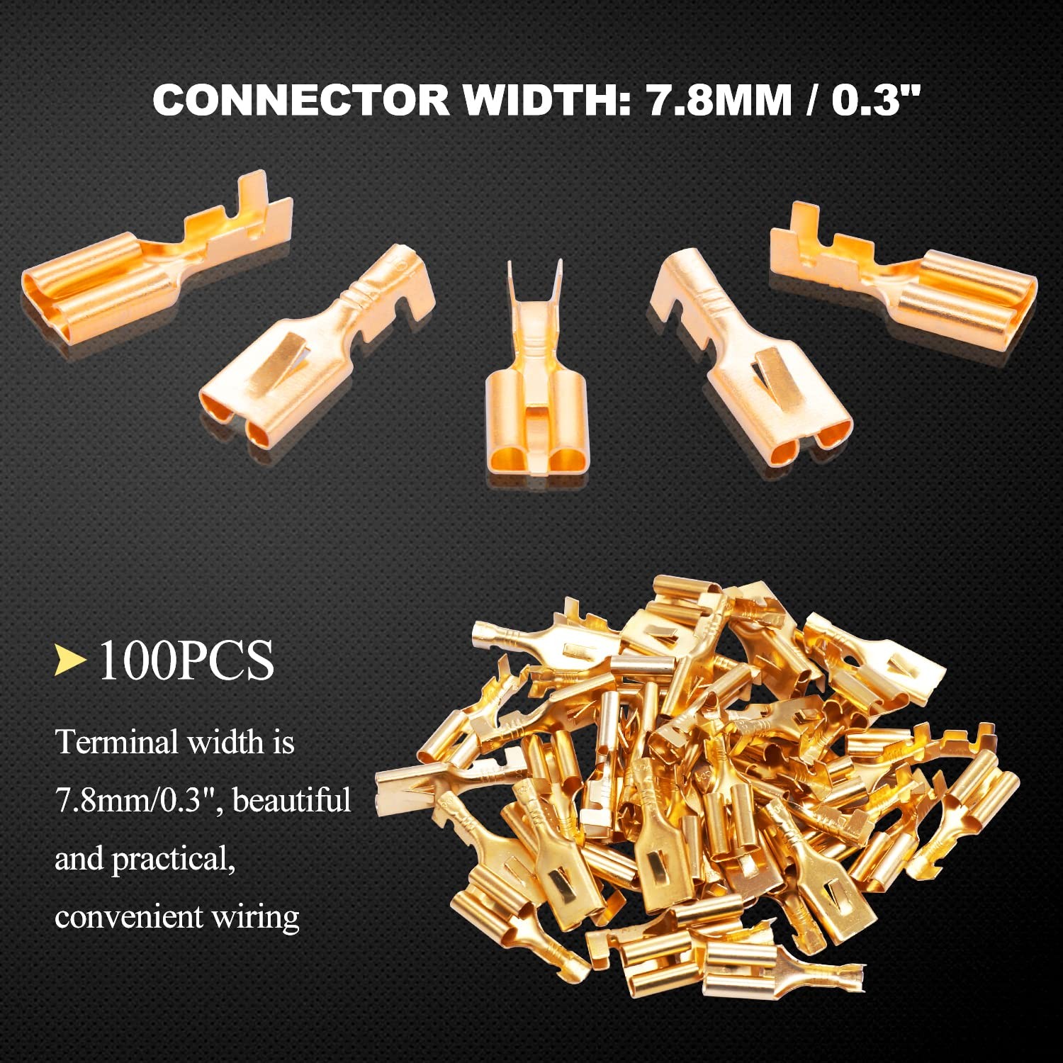 Twidec/100PCS 7.8mm Female Spade Connector Quick Female, 7.8MM-100PCS