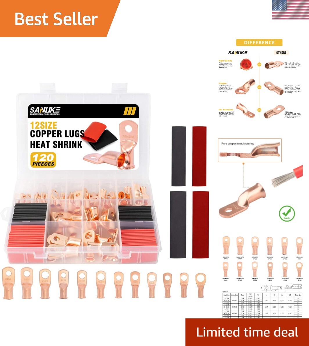 AWG 8-2 Copper Tube Ends with 60Pcs Heat Shrink Tubing – Reliable Connector Kit