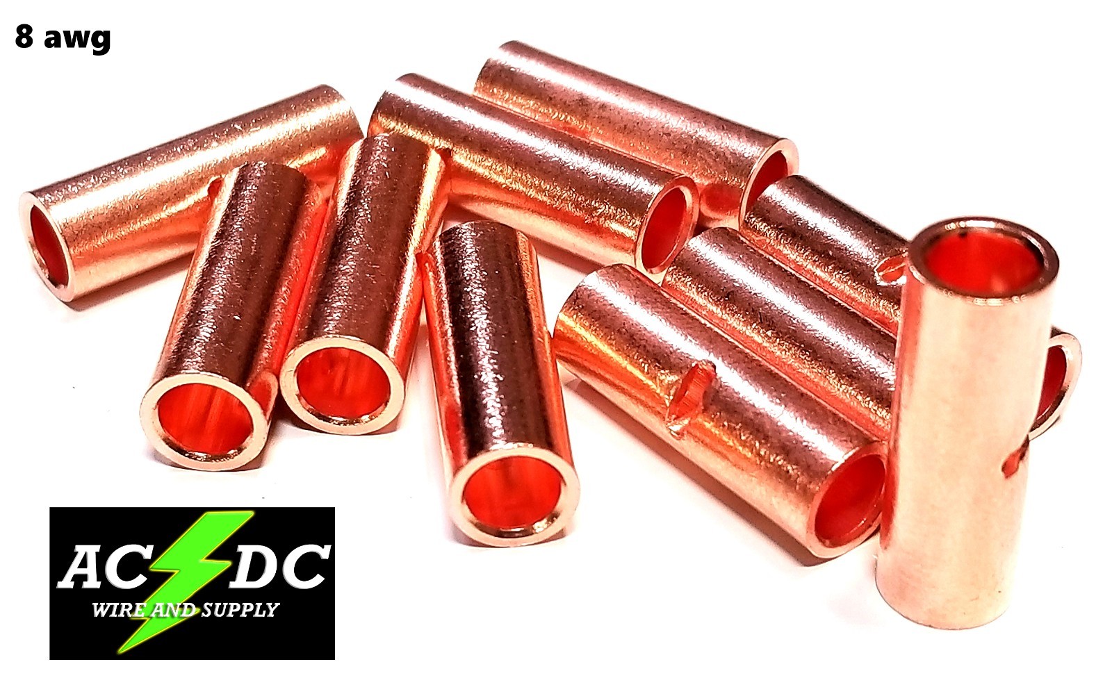 8 GAUGE BARE COPPER BUTT CONNECTOR 5 PK CRIMP TERMINAL AWG BATTERY