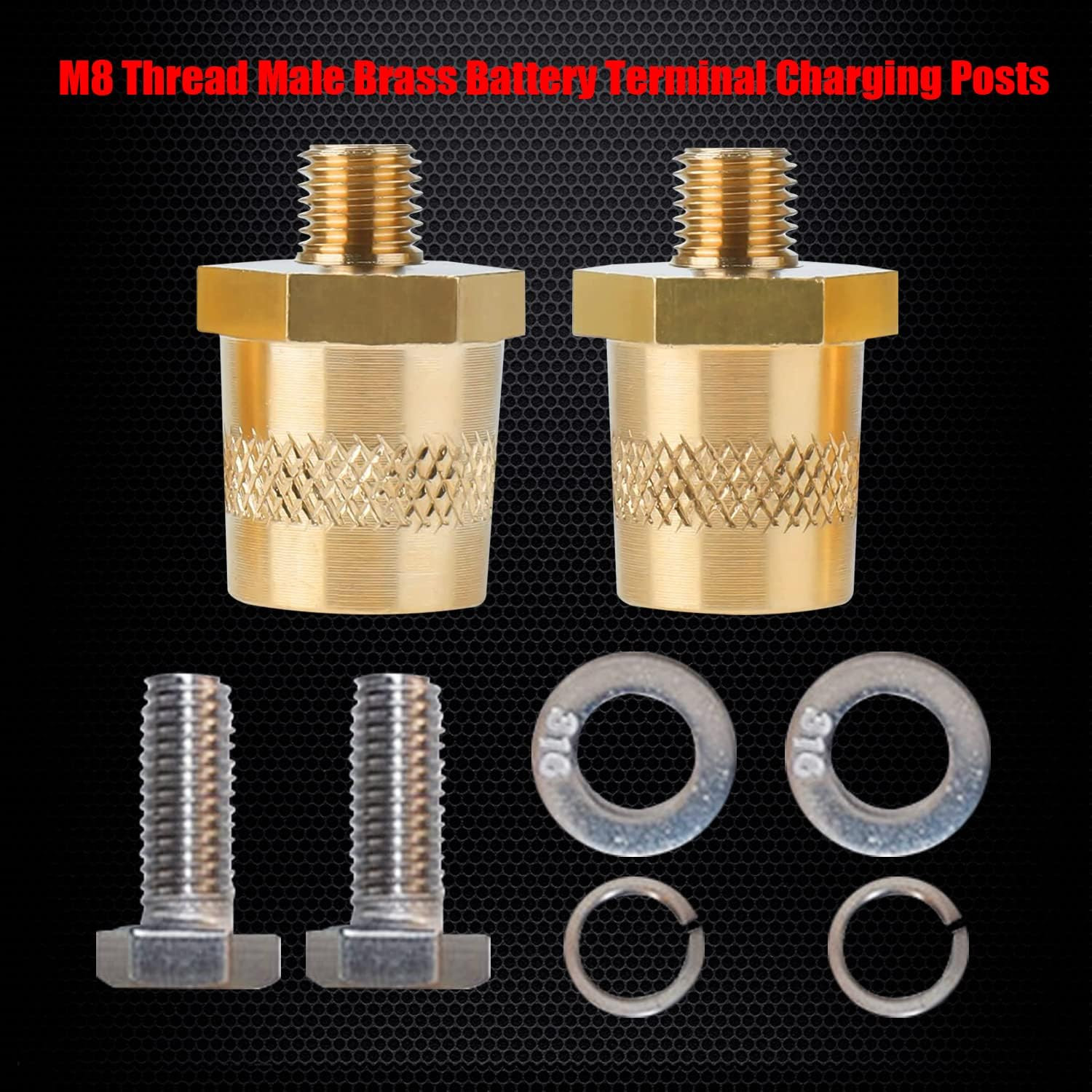 Ampper M8 Thread Male Brass Battery Terminal Charging Posts, M8 Battery Post Ada