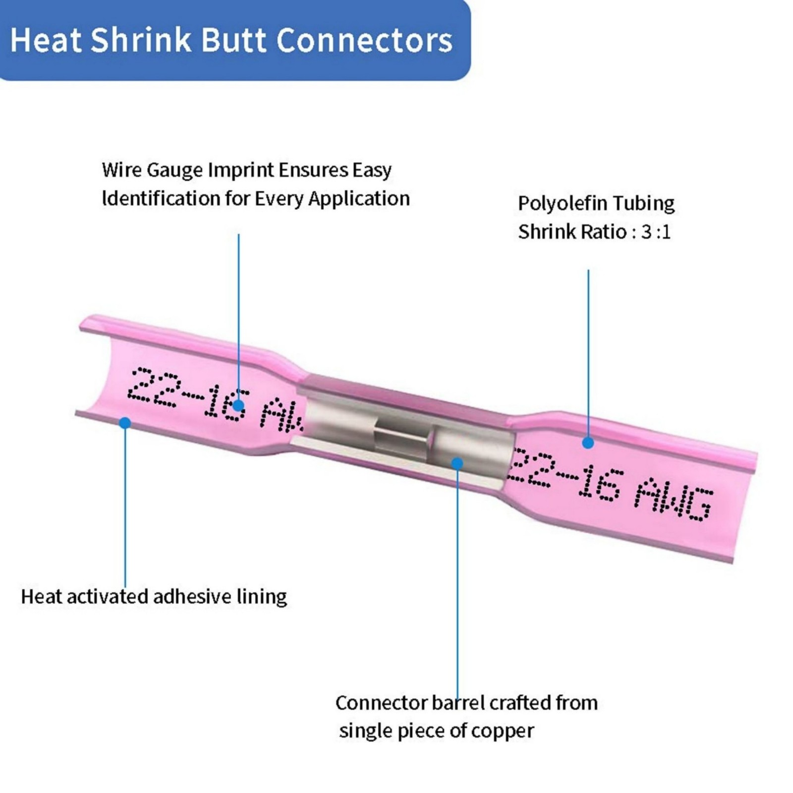 3:1 Ratio High-Shrink Ratio Wire Connectors Quick Install Tin-Plated Waterproof