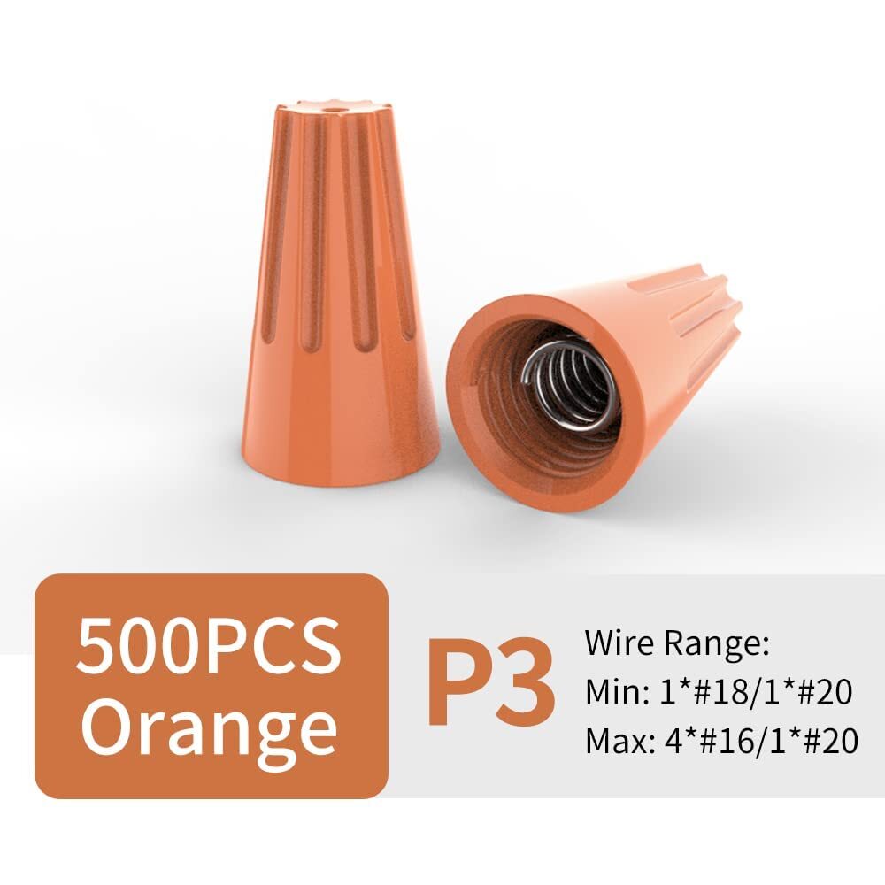 500PCS Wire Screw Terminal Caps Orange Twist-On Electric Wire Connectors Bulk