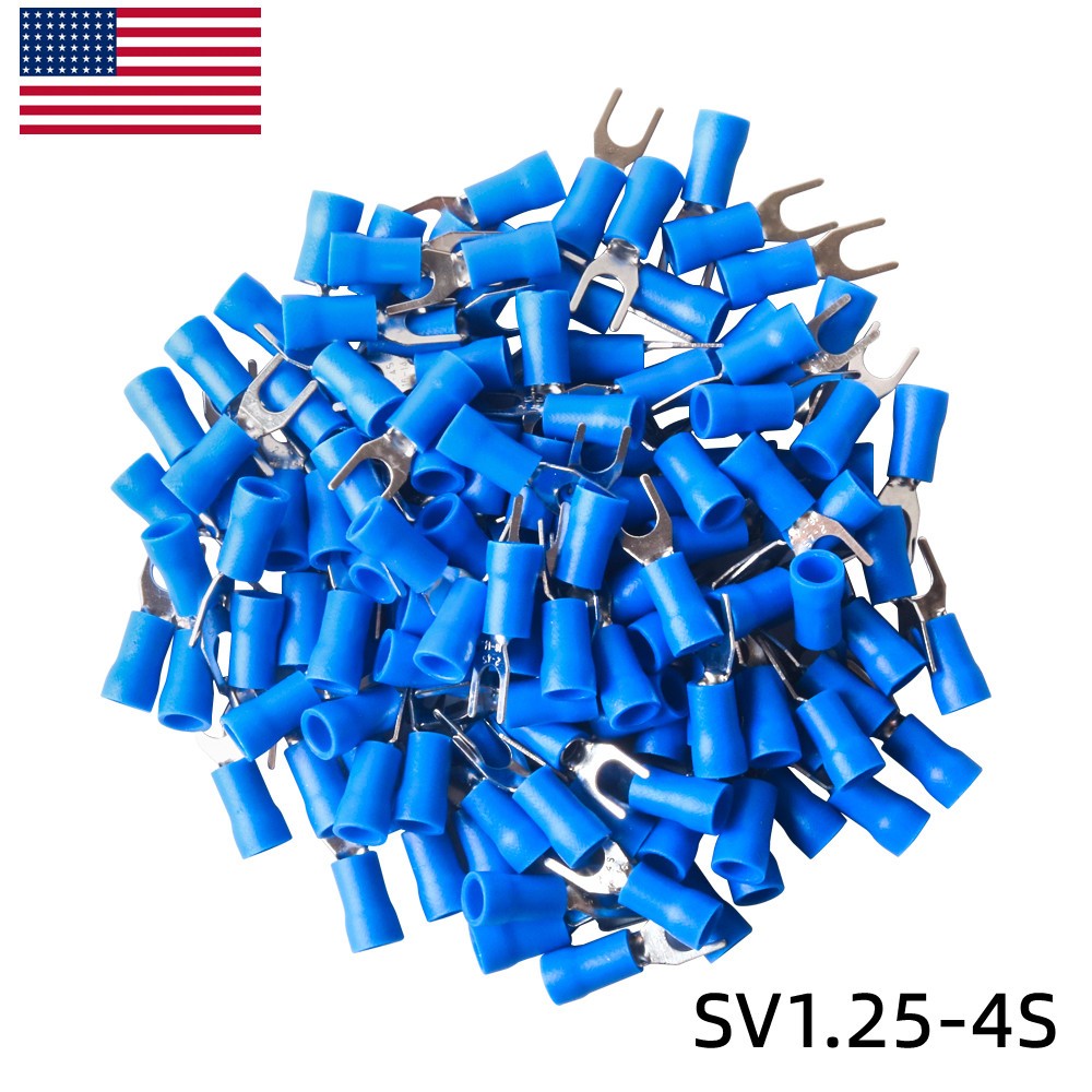 500pcs BLUE FORK SPADE TERMINAL 16-14GA #8 VINYL INSULATED CRIMP WIRE CONNECTOR