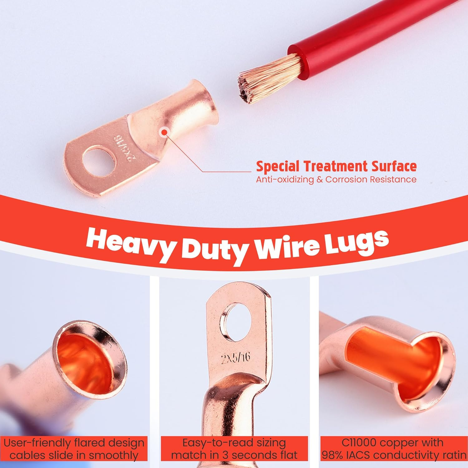 264 PCS AWG 8-2/0 Copper Battery Cable Ends & Heat Shrink Tubing | 120Pcs Heavy