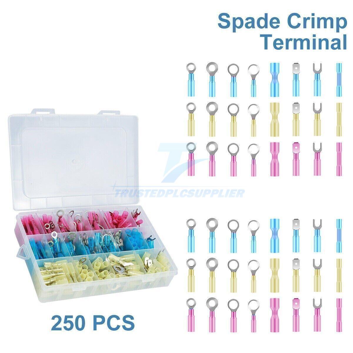250x Heat Shrink Wire Connectors Electrical Ring Fork Spade Crimp Terminals Kit
