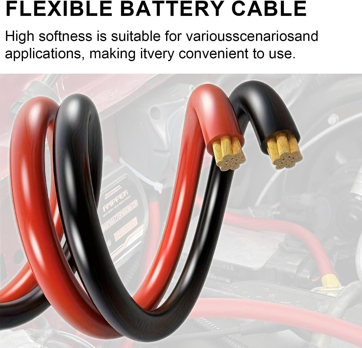 1/0 AWG Battery Cable Kit, 40 Ft, Red Black, CCA, 20 Pc Lugs, Heat Shrink Tube