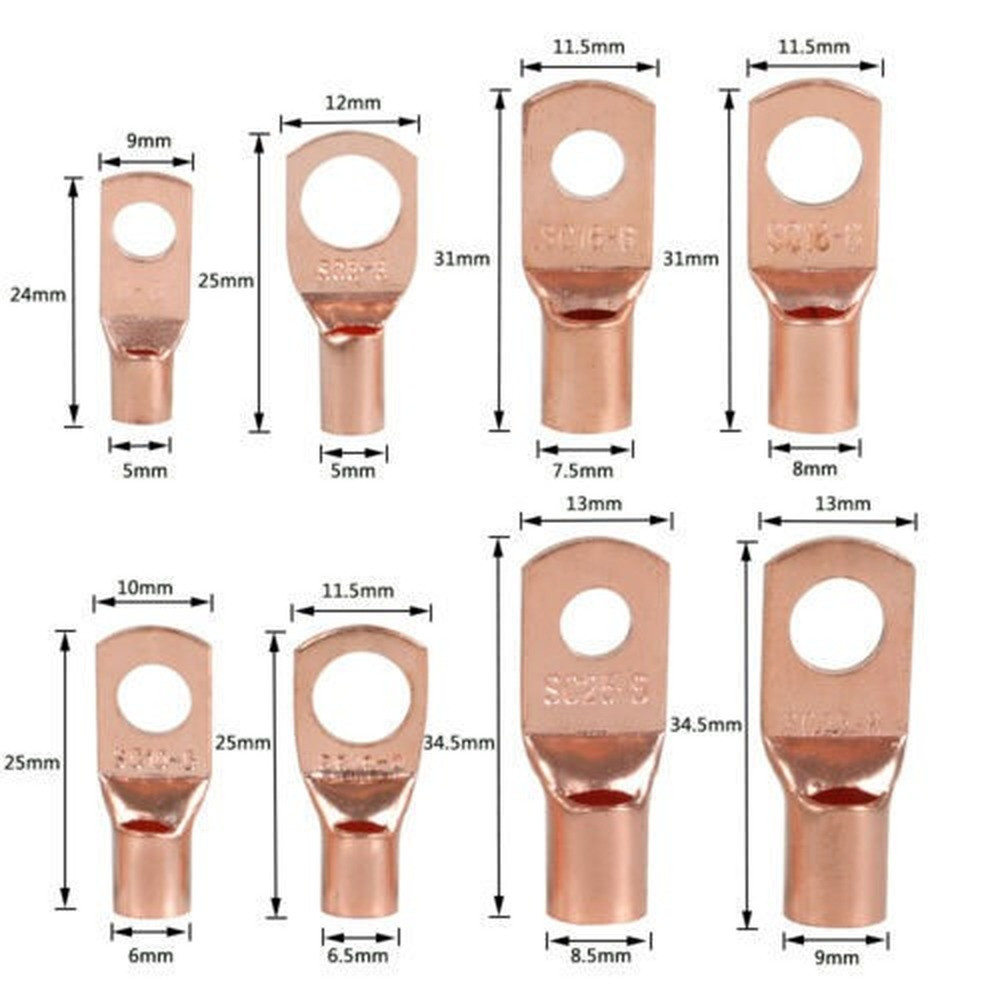 200Pcs Assorted Copper Ring Lugs Terminal Wire Bare Cable Crimp Connectors Kit
