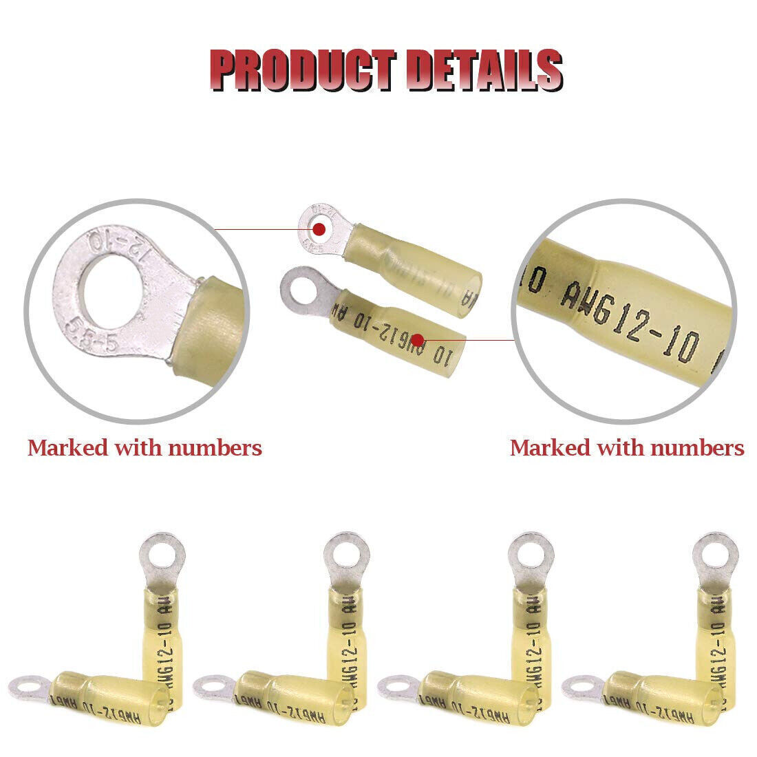 50PCS Heat Shrink Ring Terminals 22-10AWG Wire Crimp Connectors Waterproof US