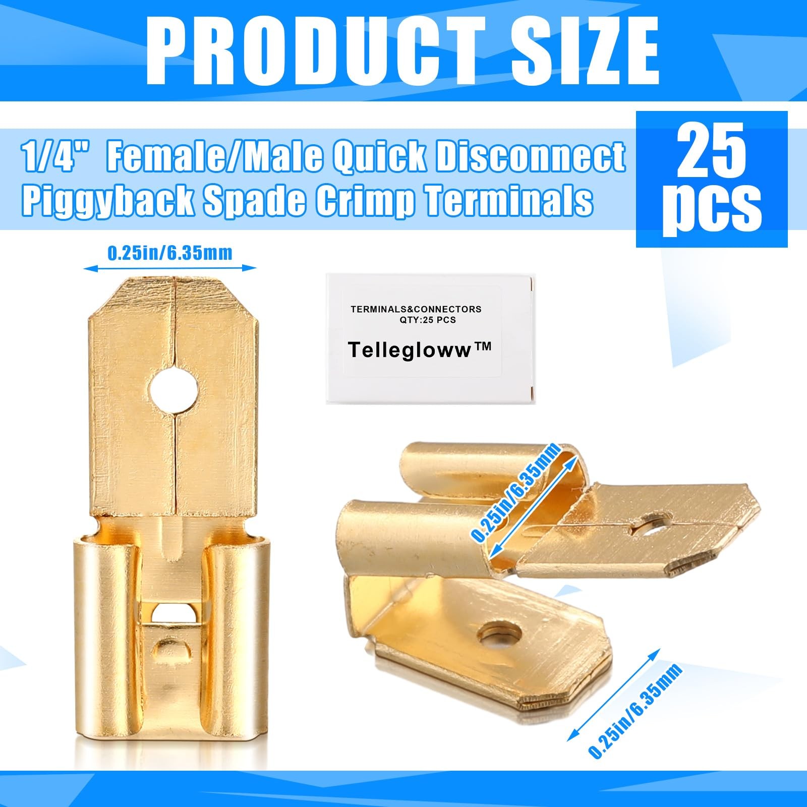 Tellegloww 25 Pcs Piggyback Spade Connectors, 3 Way Adapter Dual Male to Sing…