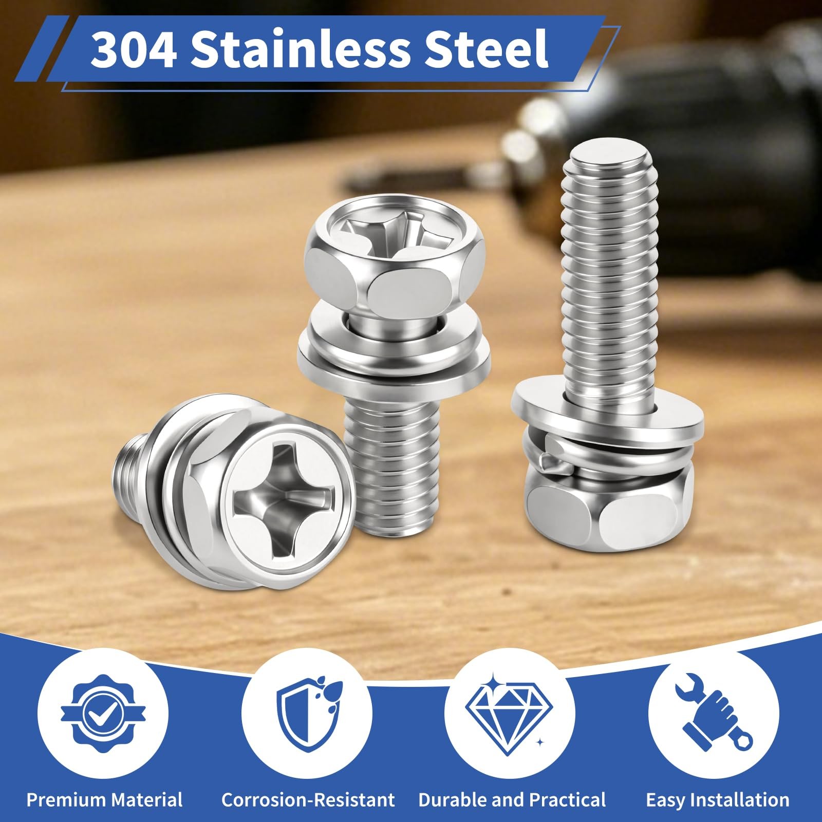 96 Pack Battery Terminal Bolts and Nuts Kit, 304 Stainless Steel
