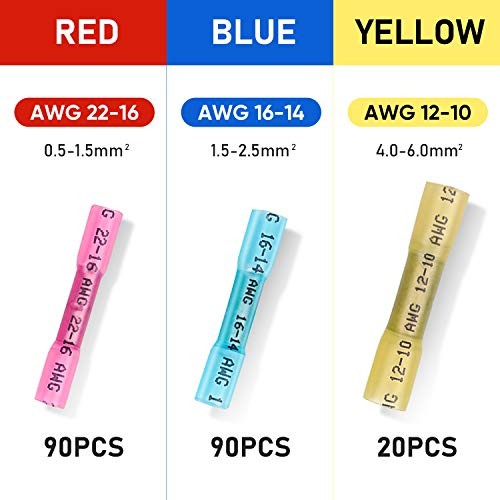 200PCS Heat Shrink Butt Wire Connector Kit, Insulated Waterproof Mix 200 PCS
