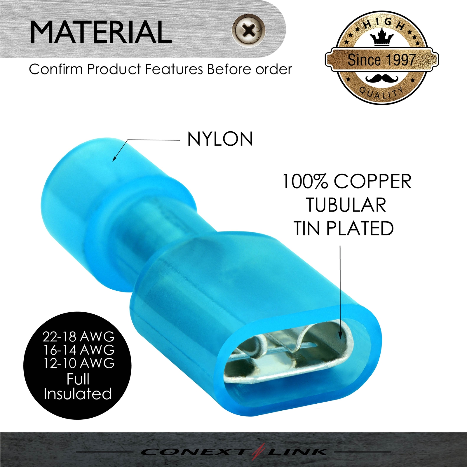 60 Nylon Quick Disconnect Terminal Male Female 22-18 16-14 12-10GA AWG Insulated