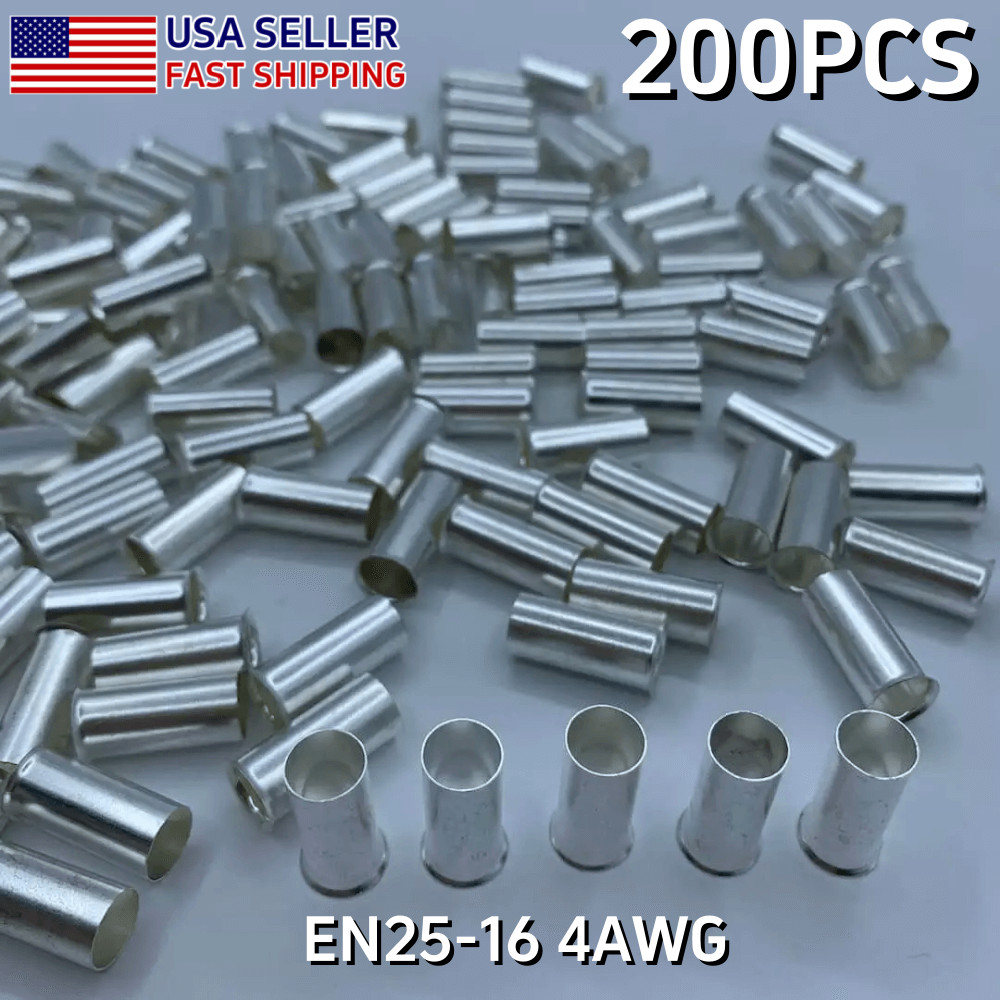 200pcs Non-Insulated Wire Ferrules 4AWG 25.0mm² Copper Barrel Pin Cord Terminals