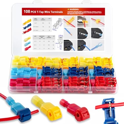 108 Pcs T-Tap Wire Connectors Kit, Quick Splice Self-Stripping Electrical Wire