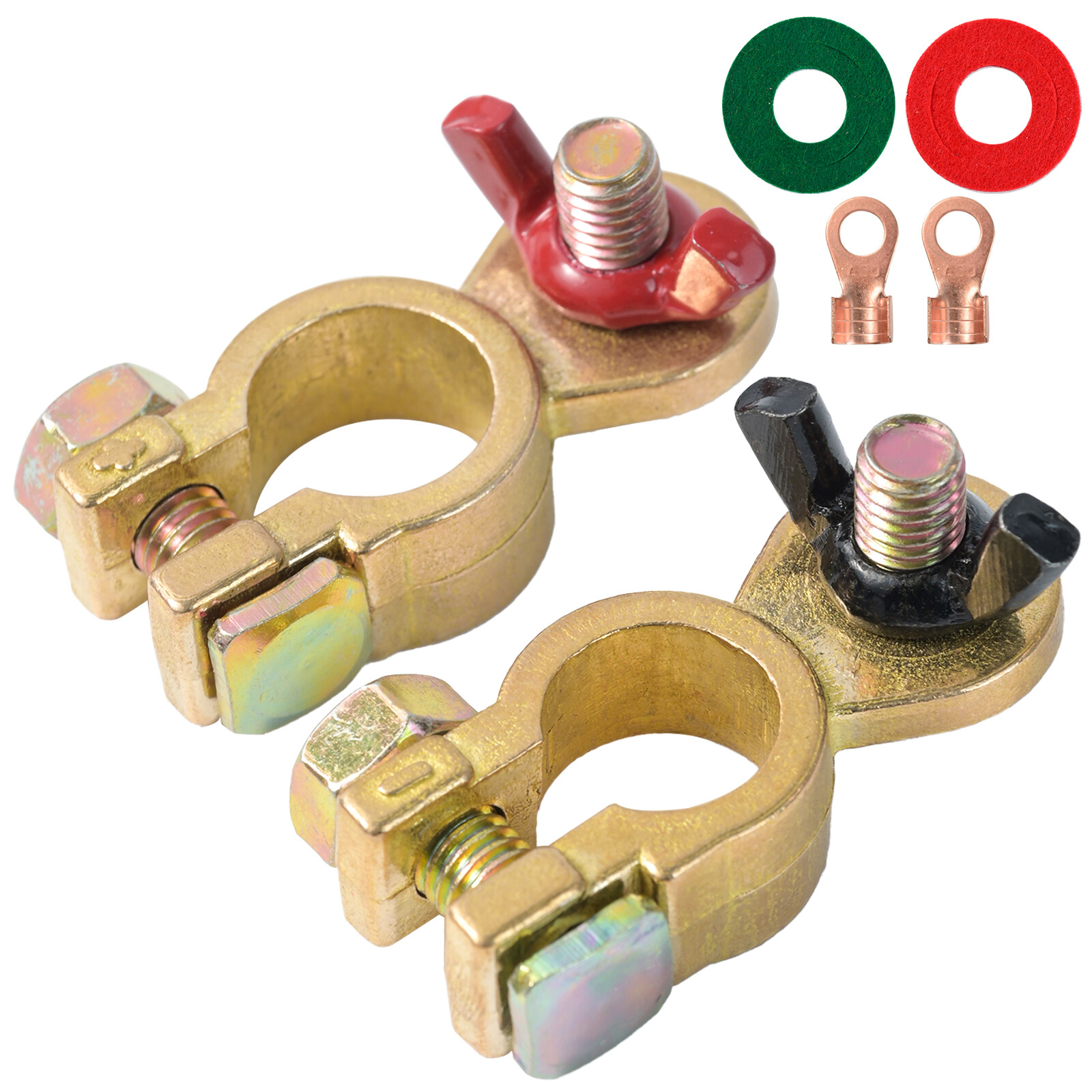 2x Solid Brass Battery Terminal Connector Top Post End Clamps for Car Marine.