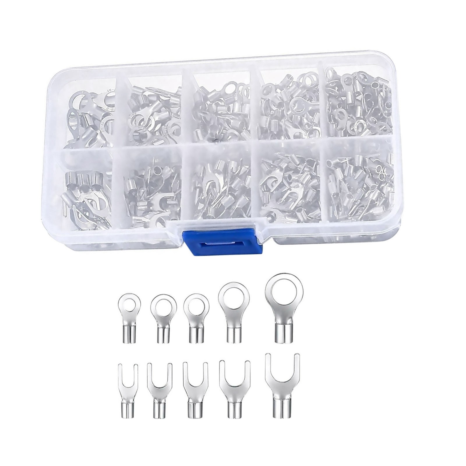 320Pcs Copper Ring Fork Cable Crimp Ends Non Insulated 10 Sizes For Earth Ground