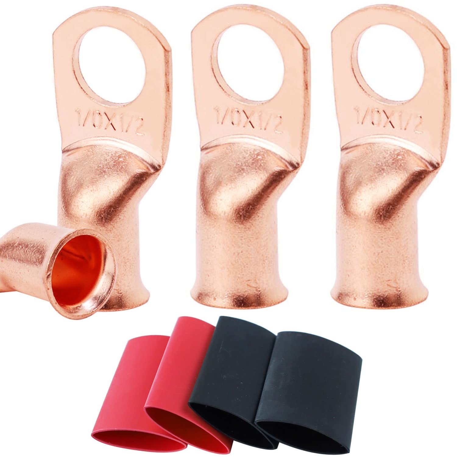 4 Heavy Duty Battery Lugs with 3:1 Heat Shrink Tubing for Reliable Connections