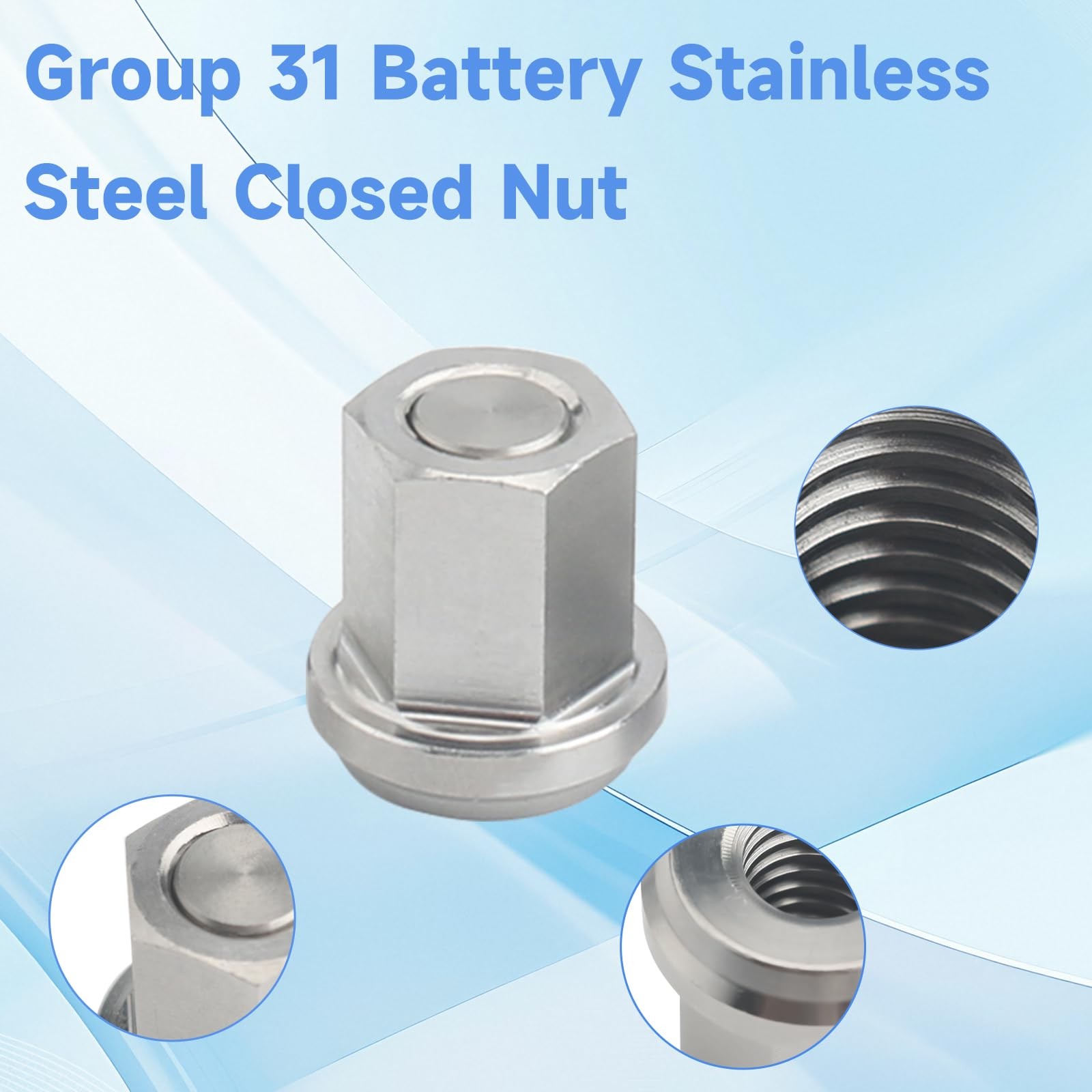 Group 31 Battery Stainless Steel Closed Nut Battery Nuts for Standard 3/8″ 60…