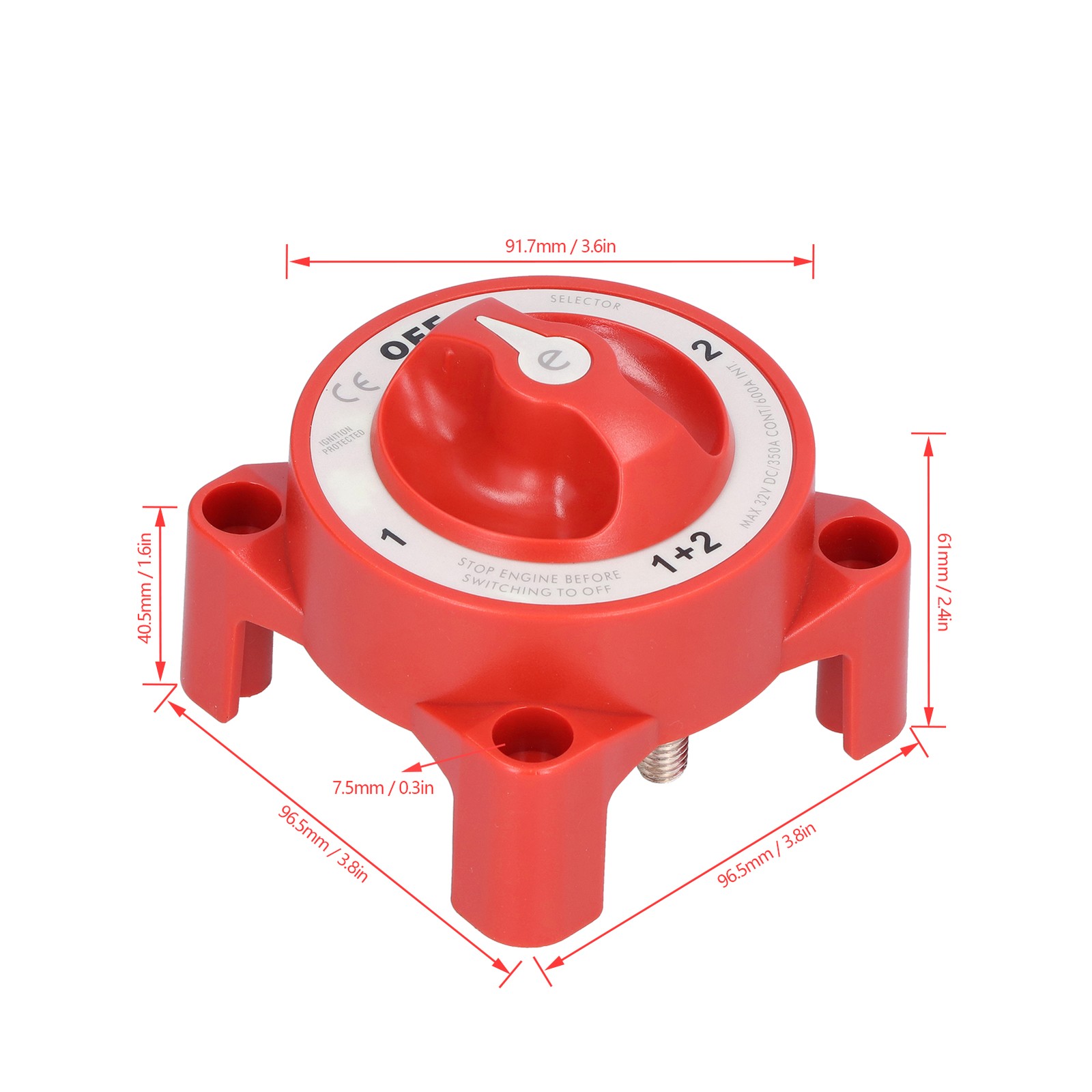 Battery Switch 4 Position 3/8in-16 Terminal IP66 Waterproof For Motorhomes 32V