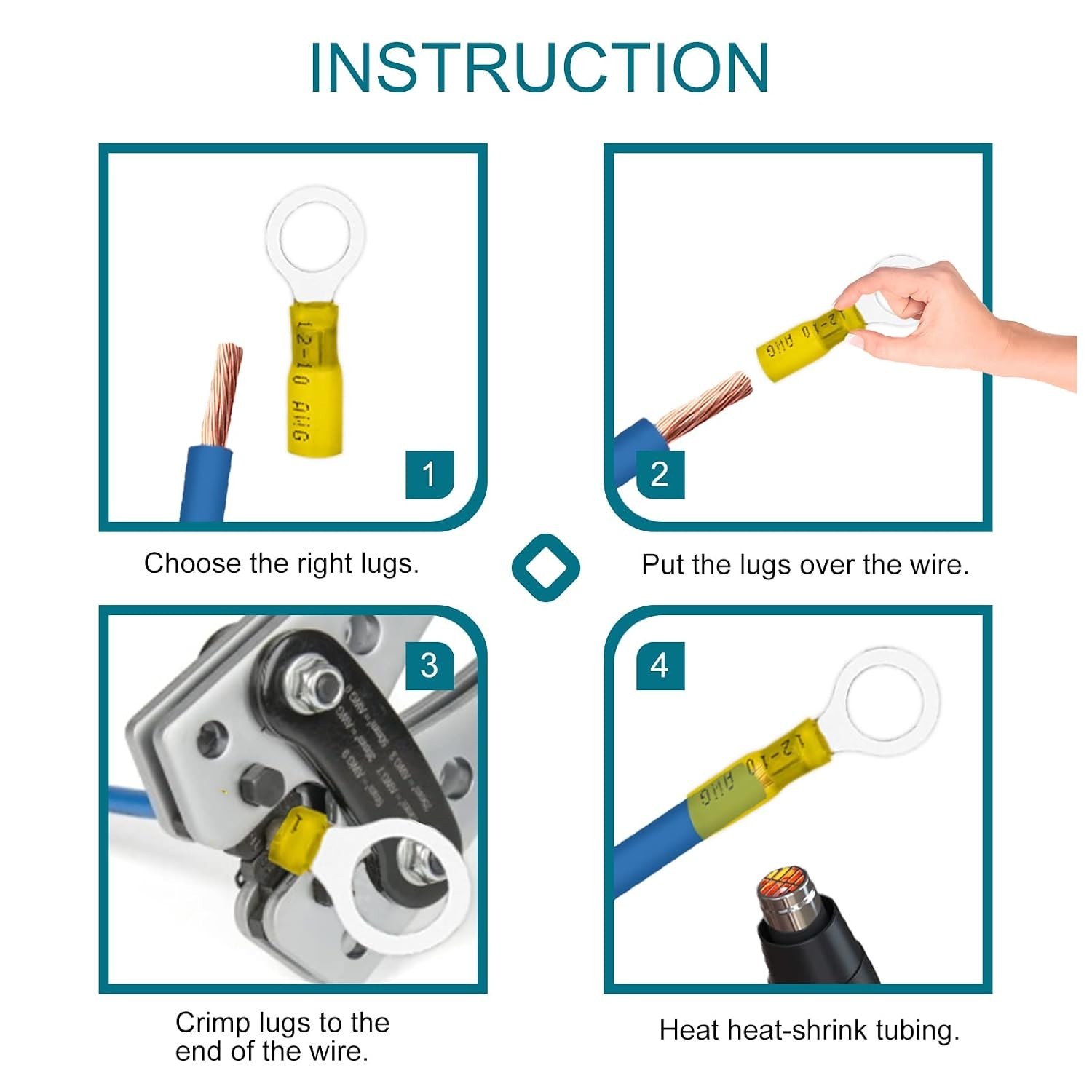60 PCS Heat Shrink Ring Connectors,12-10 awg 1/4″ Ring Terminals