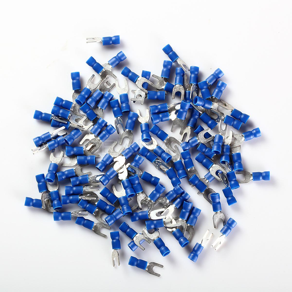 BLUE FORK SPADE TERMINAL 16-14GA #8 VINYL INSULATED CRIMP WIRE CONNECTOR 100PCS