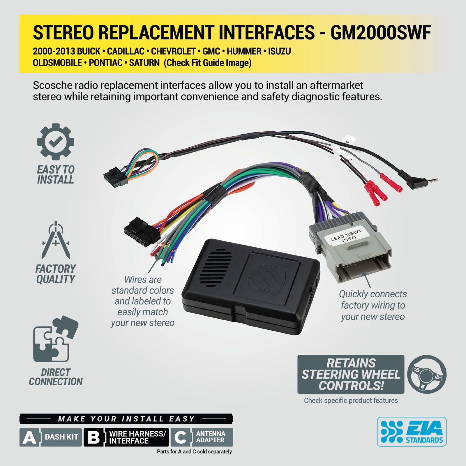 Scosche GM2K-WP Factory Stereo Replacement Interface Adapter, Black